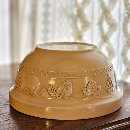 11.5" Antique Yellow Embossed Fruit Design Stoneware Mixing Bowl