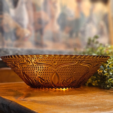 Vintage Indiana Tiara Depression Era Amber Glass Serving Bowl