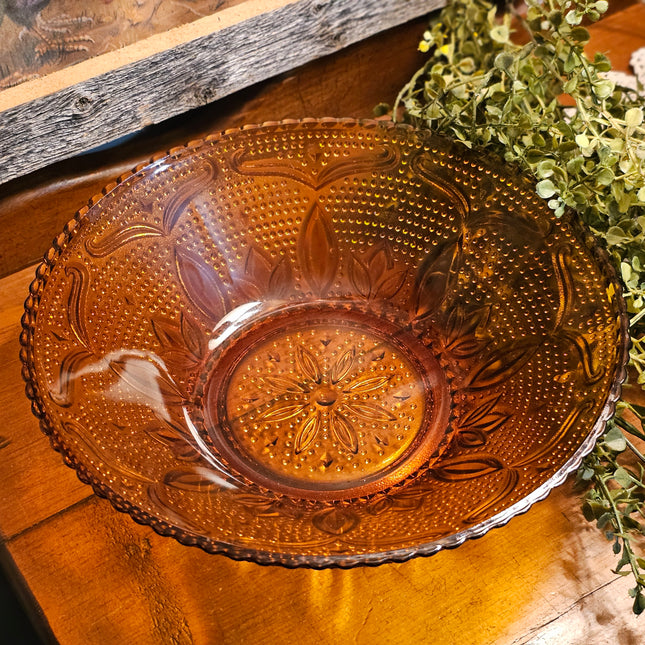 Vintage Indiana Tiara Depression Era Amber Glass Serving Bowl