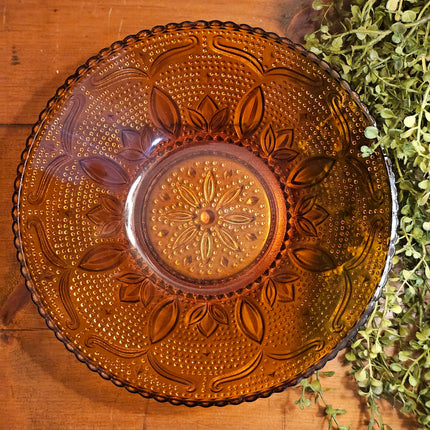 Vintage Indiana Tiara Depression Era Amber Glass Serving Bowl