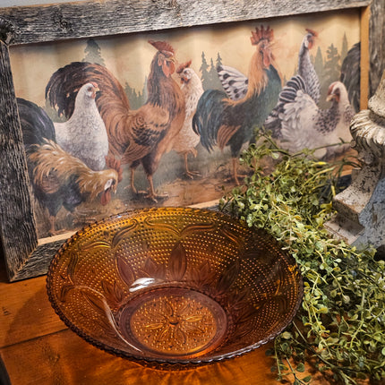 Vintage Indiana Tiara Depression Era Amber Glass Serving Bowl