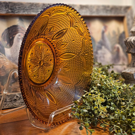 Vintage Indiana Tiara Depression Era Amber Glass Serving Bowl