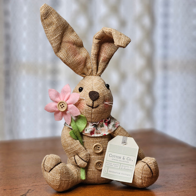 Easter Burlap Bunny with Pink Flower