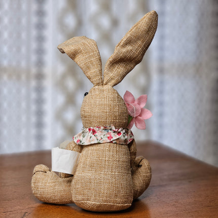 Burlap Bunny with Pink Flower