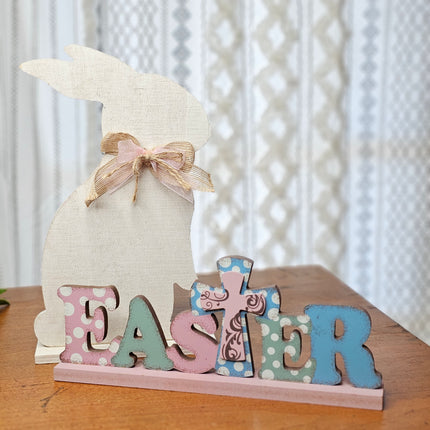 White Wooden Cut-Out Standing Bunny