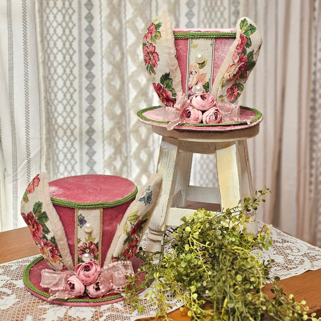 Victorian-style Pink Velvet Bunny Top Hat Decor