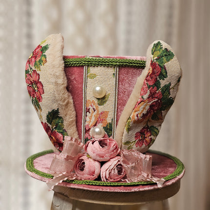 Victorian-style Pink Velvet Bunny Top Hat Decor