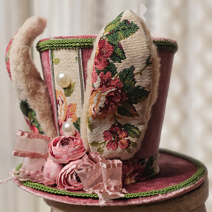 Victorian-style Pink Velvet Bunny Top Hat Decor