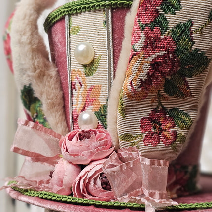 Victorian-style Pink Velvet Bunny Top Hat Decor