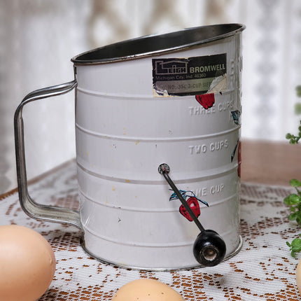1950's Bromwell's Metal Flour Sifter 3-Cup White with Red Apples