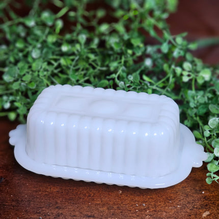 1950's Hazel Atlas Milk Glass 1/2 Stick Lidded Butter Dish