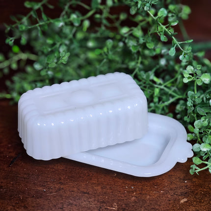 1950's Hazel Atlas Milk Glass 1/2 Stick Lidded Butter Dish