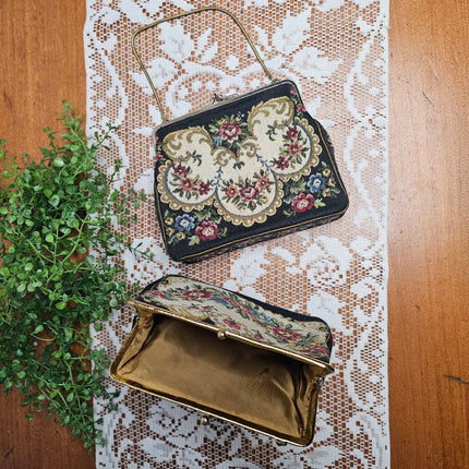 Vintage Floral Tapestry Purse - Scalloped Motif