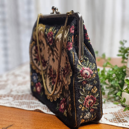 Vintage Floral Tapestry Purse - Scalloped Motif