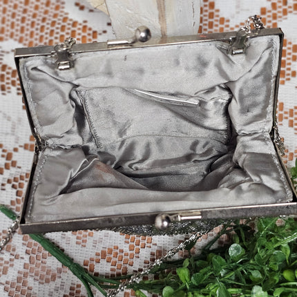 Vintage Valerie Stevens Clam Shell Silver Beaded Purse