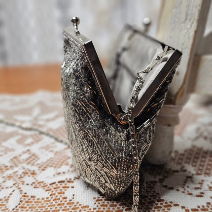 Vintage Valerie Stevens Clam Shell Silver Beaded Purse