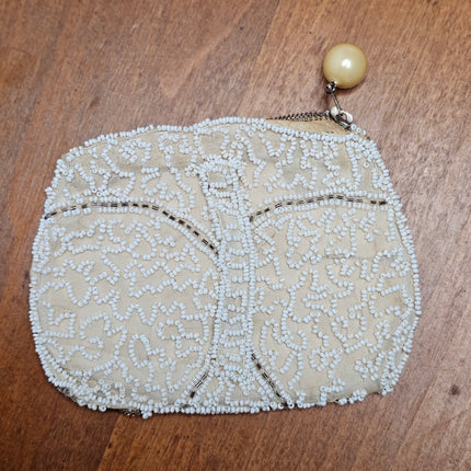 Vintage White & Cream Beaded Coin Purse