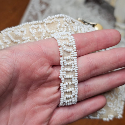 Vintage White & Cream Beaded Coin Purse