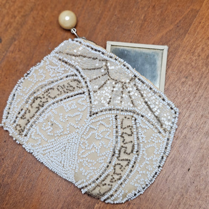 Vintage White & Cream Beaded Coin Purse