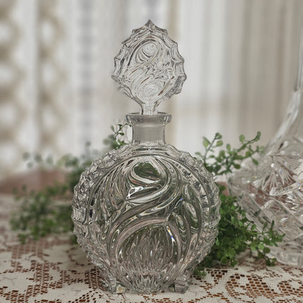 Vintage Glass Liquor Decanter Bottle Raised Swirl Design