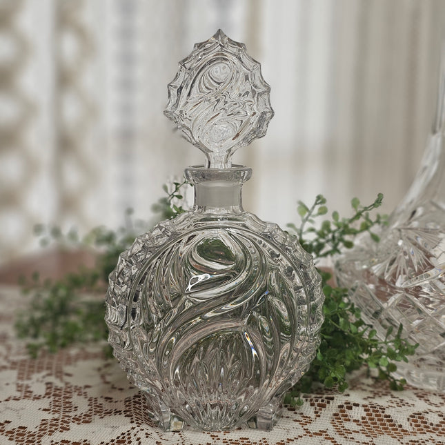 Vintage Glass Liquor Decanter Bottle Raised Swirl Design