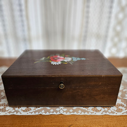 Vintage Wooden Hand Painted Sewing Box