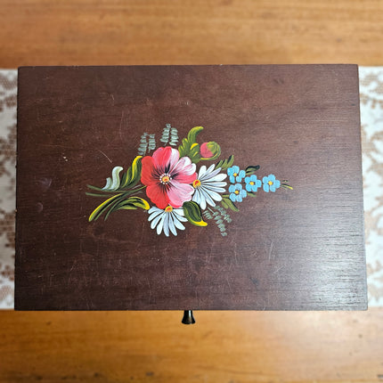 Vintage Wooden Hand Painted Sewing Box