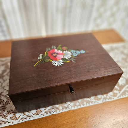 Vintage Wooden Hand Painted Sewing Box