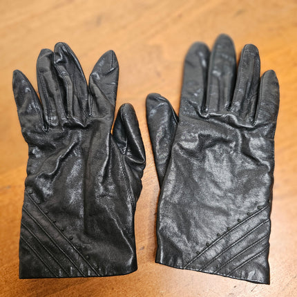 Vintage Black Leather Women's Gloves Set