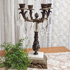 Antique Ornate French Rococo 4-Arm White Marble and Brass Candelabra