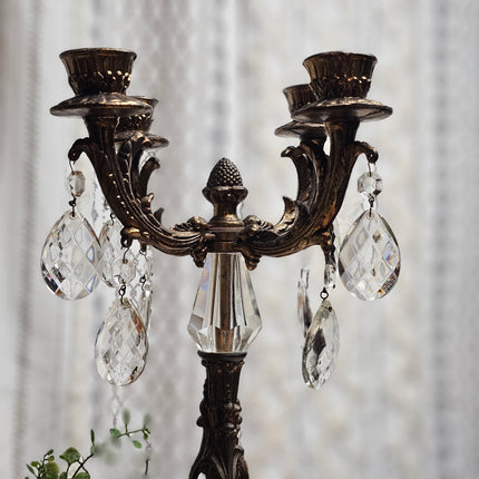 Antique Ornate French Rococo 4-Arm White Marble and Brass Candelabra