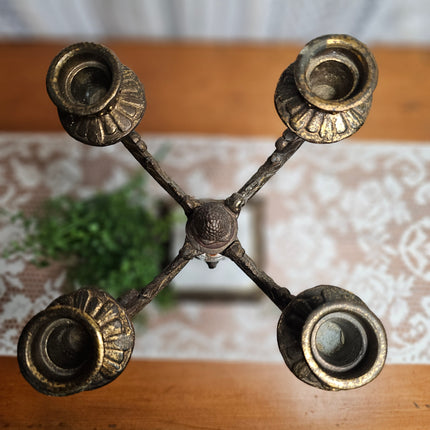 Antique Ornate French Rococo 4-Arm White Marble and Brass Candelabra