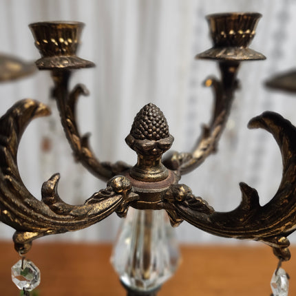 Antique Ornate French Rococo 4-Arm White Marble and Brass Candelabra