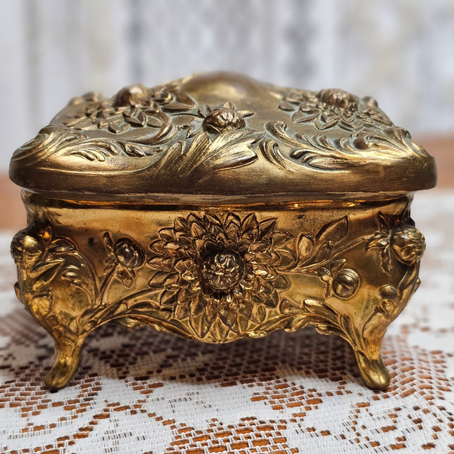 Vintage Art Nouveau Gilt Metal Jewelry Casket Box