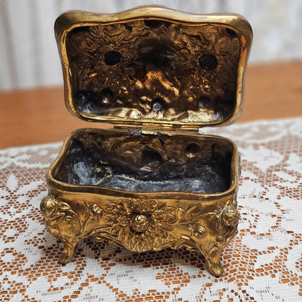 Vintage Art Nouveau Gilt Metal Jewelry Casket Box