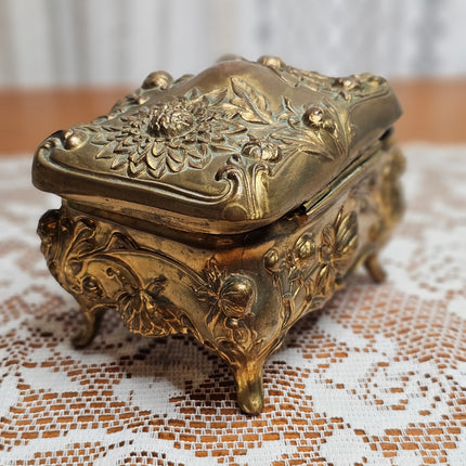 Vintage Art Nouveau Gilt Metal Jewelry Casket Box