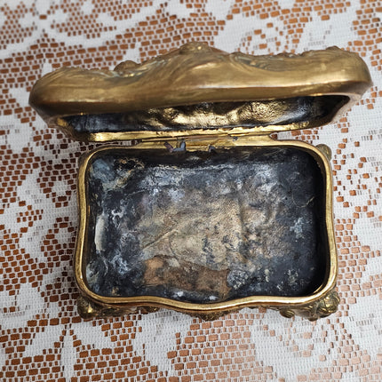 Vintage Art Nouveau Gilt Metal Jewelry Casket Box