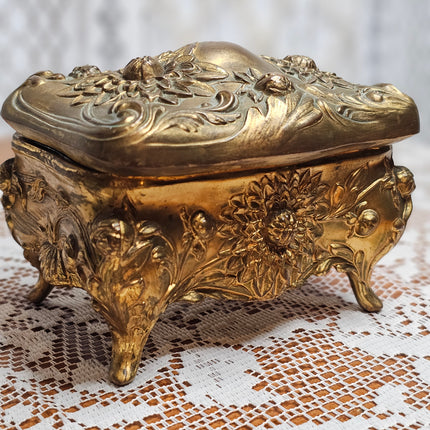 Vintage Art Nouveau Gilt Metal Jewelry Casket Box