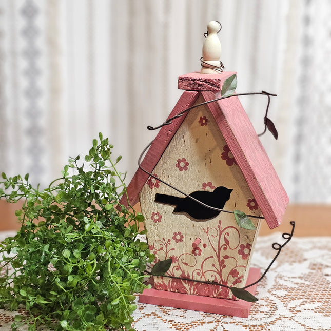 Wooden Pink and Off-White Decorative Birdhouse