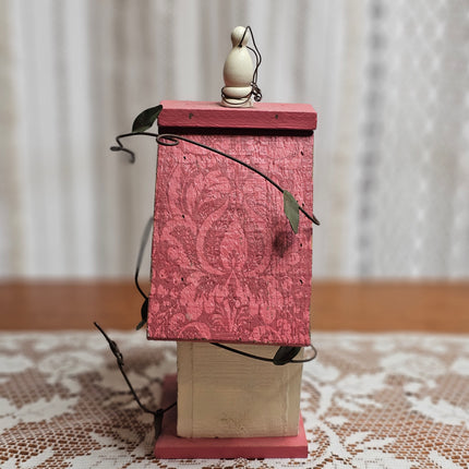 Wooden Pink and Off-White Decorative Birdhouse
