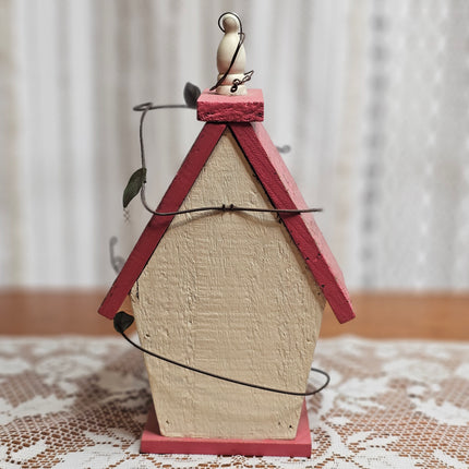 Wooden Pink and Off-White Decorative Birdhouse