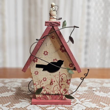 Wooden Pink and Off-White Decorative Birdhouse