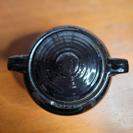 Large Black Double Handled Lidded Stoneware Bean Pot