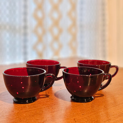 Set of 4 Vintage Anchor Hocking Royal Ruby Red Glass Punch Cups