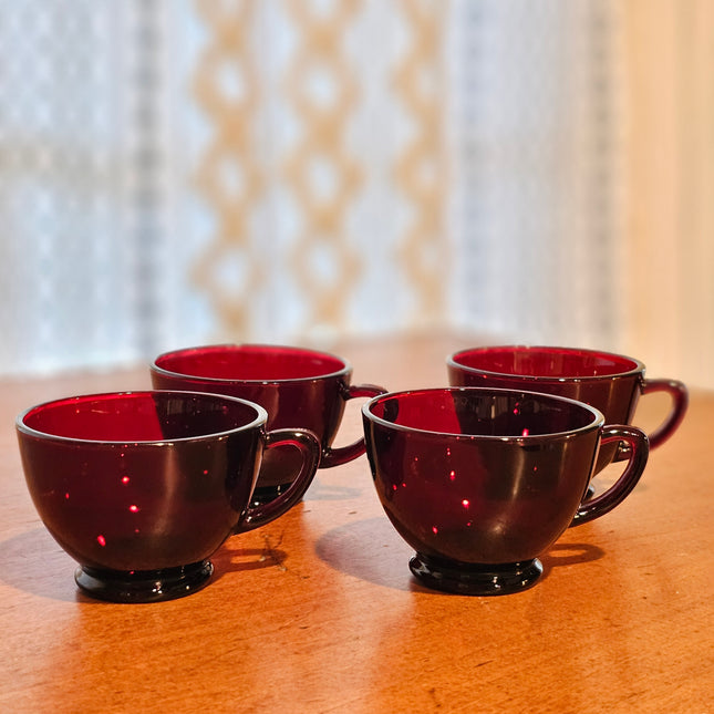 Set of 4 Vintage Anchor Hocking Royal Ruby Red Glass Punch Cups