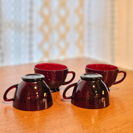 Set of 4 Vintage Anchor Hocking Royal Ruby Red Glass Punch Cups