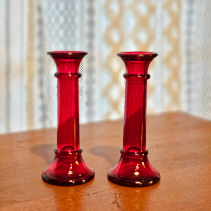 Set of 2 Vintage Anchor Hocking Royal Ruby Red Glass Candlestick Holders