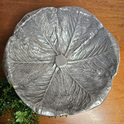 Set of 3 Vintage Wilton Armetale Bruce Fox Cabbage Leaf Salad Serving Bowl With Servers