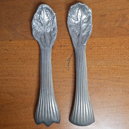 Set of 3 Vintage Wilton Armetale Bruce Fox Cabbage Leaf Salad Serving Bowl With Servers