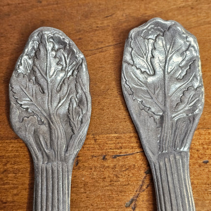 Set of 3 Vintage Wilton Armetale Bruce Fox Cabbage Leaf Salad Serving Bowl With Servers